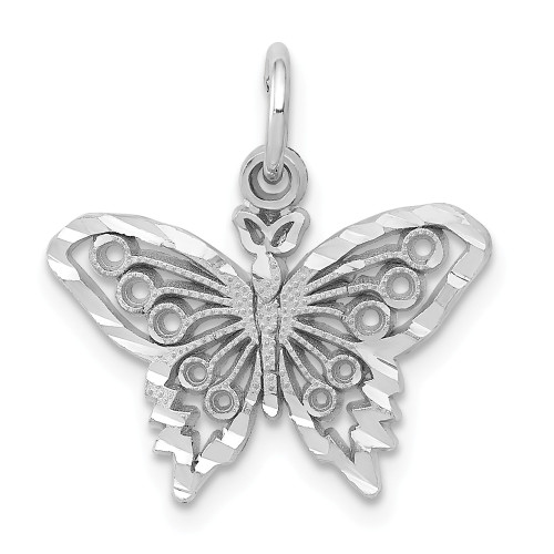 14k White Gold Diamond Cut Textured Butterfly Charm