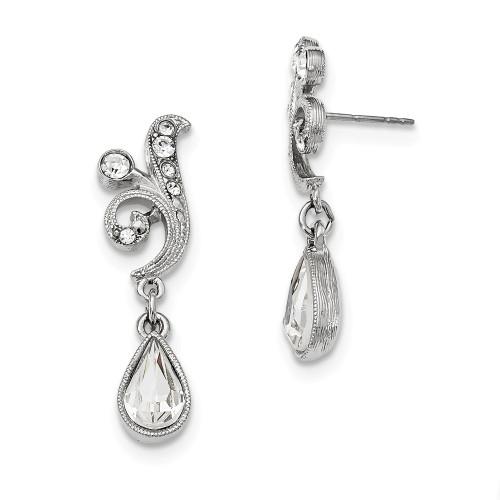 Crystals from Swarovski Teardrop Dangle Post Earrings Silver Tone 1928 Boutique