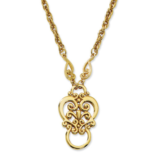 Fancy Scroll Eyeglass Holder 28" Necklace Gold Tone 1928 Boutique