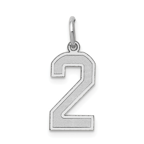 14k White Gold Laser Cut Medium Satin Number 2 Fancy Charm Pendant For Necklace