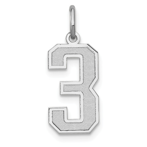 14k White Gold Laser Cut Medium Satin Number 3 Fancy Charm Pendant For Necklace