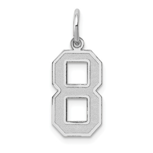 14k White Gold Laser Cut Medium Satin Number 8 Fancy Charm Pendant For Necklace