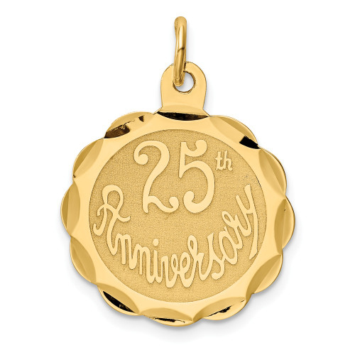 14k Yellow Gold Stamped Faceted Polished Satin 25th Anniversary Charm Pendant
