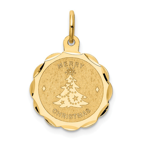 14k Yellow Gold Polished Solid Happy Holidays Winter Merry Christmas Disc Charm