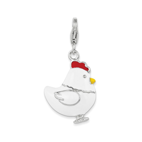 Chicken Charm 3D Enameled .925 Sterling Silver Click On Amore La Vita