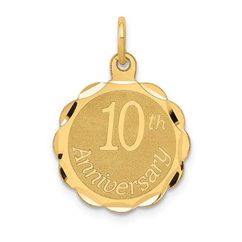14K YELLOW GOLD STAMPED POLISH FACETED LASER ETCHED HAPPY 10TH ANNIVERSARY CHARM