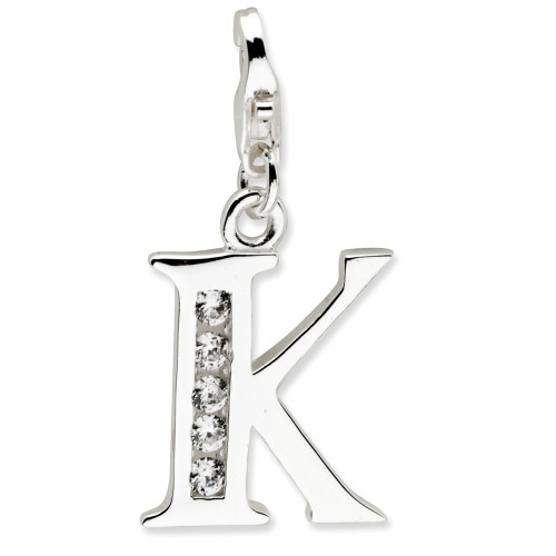 CZ Initial Letter K Charm .925 Sterling Silver Solid Click On Amore La Vita
