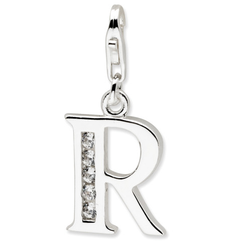 CZ Initial Letter R Charm .925 Sterling Silver Solid Click On Amore La Vita