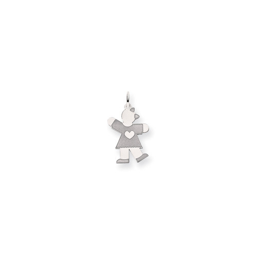 14K White Gold Polished Laser Etched Girl w/ Heart Tip Toe to Kiss Kid Charm