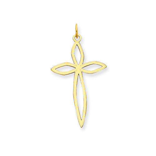 14K Yellow Gold Polished Laser Designed Crucifix Cross Religious Charm Pendant