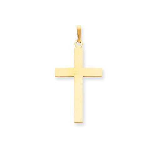 14K Yellow Gold Solid Polish Flat Design Crucifix Cross Religious Charm Pendant