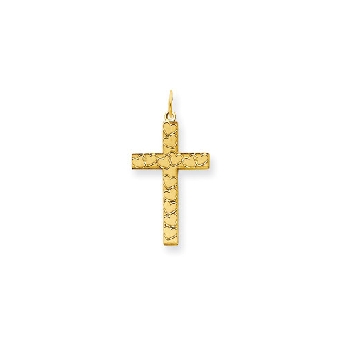 Ladies 14K Yellow Gold Solid Heart Design Crucifix Cross Religious Charm Pendant