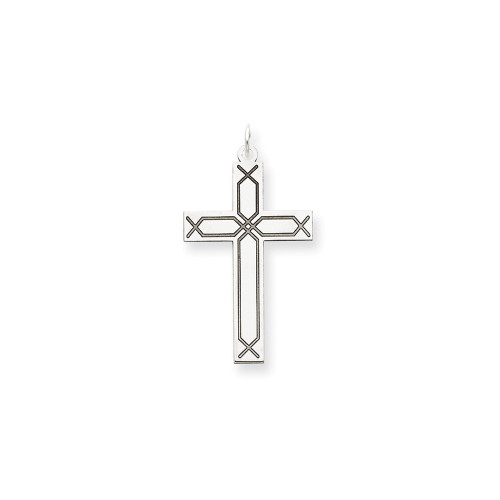 Unisex 14K White Gold Polished Solid Engraveable Cross Religious Charm Pendant