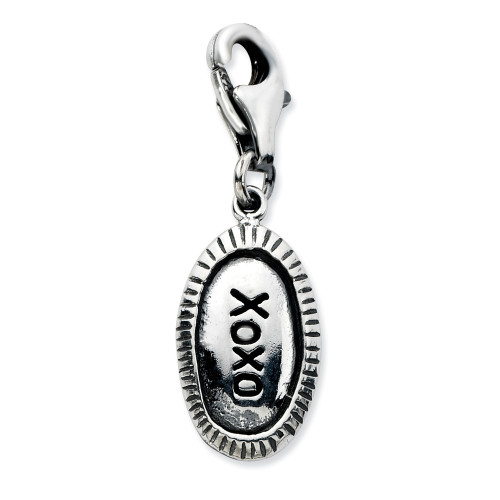 Enameled Xoxo Oval Charm .925 Sterling Silver Antiqued Clip On Amore La Vita