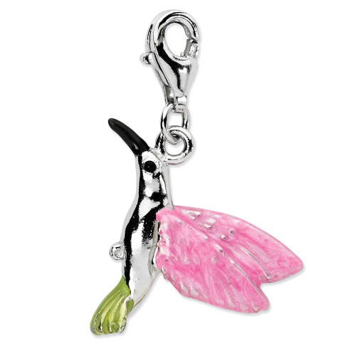 Enameled Hummingbird Charm .925 Sterling Silver 3D Click On Amore La Vita