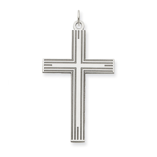 Unisex 14K White Gold Polished Laser Cut Designed Cross Religious Charm Pendant