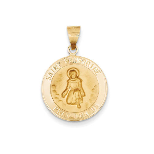 14K Yellow Gold Polished Saint Peregrine "Pray For Us" Religious Medal Pendant