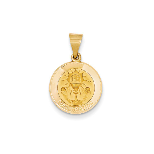 14K Yellow Gold Polished Satin Finish Confirmation Religious Round Medal Pendant