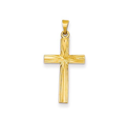 14K Yellow Gold Polish Solid Engraveable Crucifix Cross Religious Charm Pendant