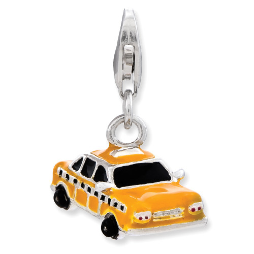 Taxi Cab Charm 3D Enameled .925 Sterling Silver Click On Amore La Vita