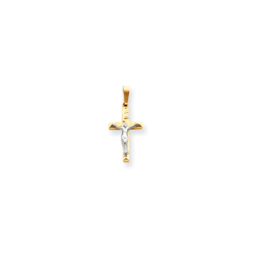 14K Yellow And White Gold Solid Polished Casted Hollow Inri Crucifix Charm