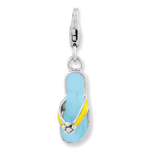 Flower Flip Flop Charm .925 Sterling Silver Enamel Clip On Amore La Vita