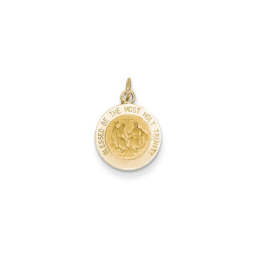 14K Yellow Gold Polished & Engravable Holy Trinity Religious Round Medal Charm
