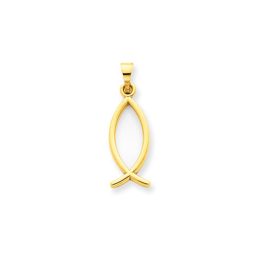 14K Yellow Gold Polished Solid Ichthus Fish Christianity Religious Pendant