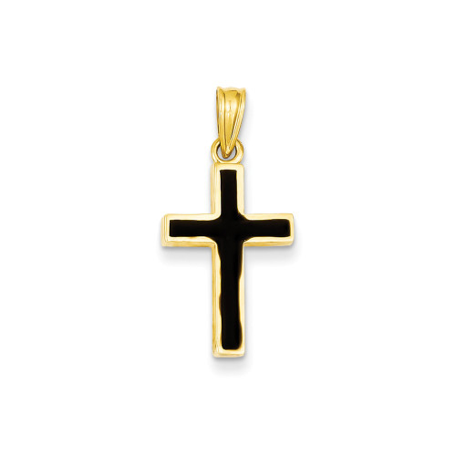 Unisex 14K Yellow Gold Flat Black Epoxy Resin Latin Crucifix Cross Charm Pendant