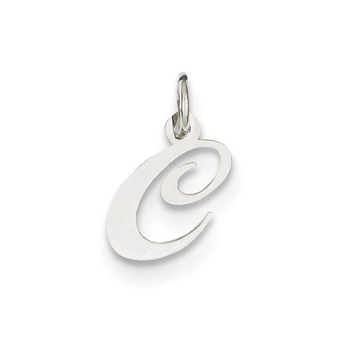 Gent's Ladies 14K White Gold Small Fancy Script Initial "C" Pendant For Necklace