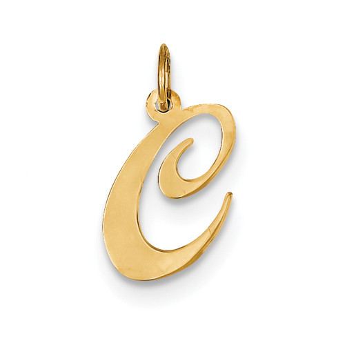 Gent's Ladies 14K Yellow Gold Medium Fancy Script Initial "C" Charm For Necklace