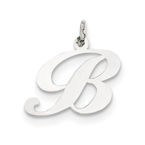 Men's Ladies 14K White Gold Medium Fancy Script Initial "B" Pendant For Necklace