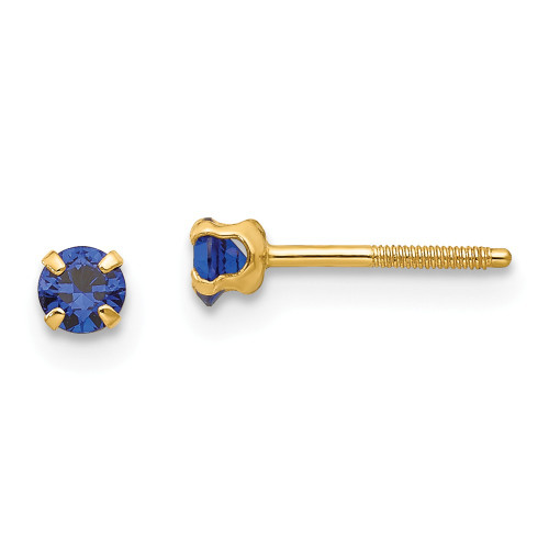 14K Yellow Gold 3mm Synthetic Blue Spinel Stud Earrings Madi K Childrens Jewelry