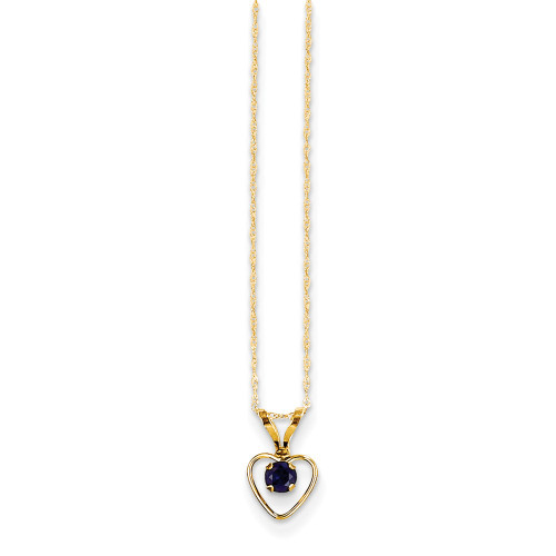 14K Yellow Gold 3mm Sapphire Birthstone Heart Necklace 15" Madi K Childs Jewelry