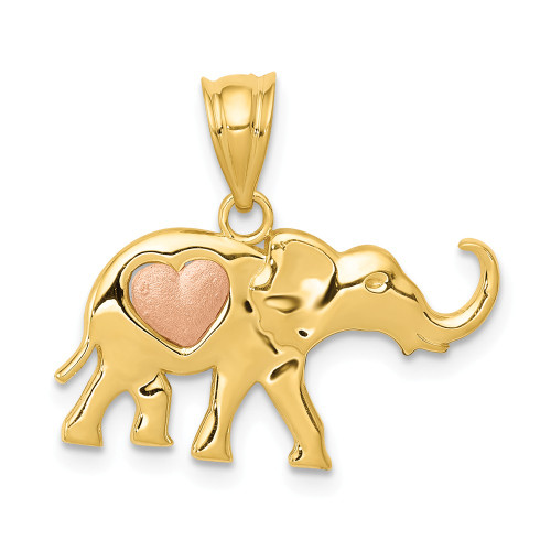 14K Yellow & Rose Gold Polished Solid Satin Finish Elephant w/ Love Heart Charm