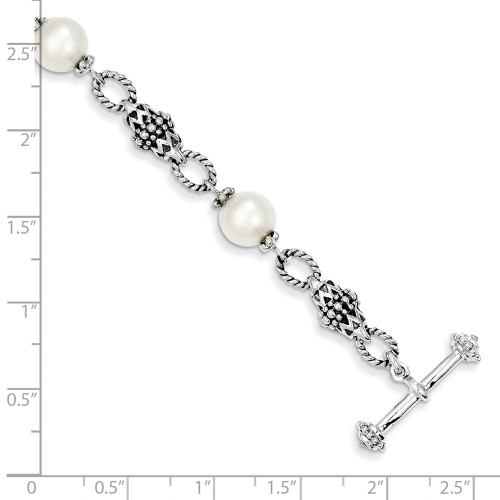 FW Pearl 8" Toggle Bracelet .925 Sterling Silver 14K Gold Accent Shey Couture