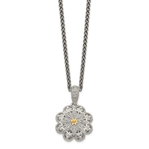 Diamond Flower 18" Necklace .925 Sterling Silver 14K Accent 0.05 Ct Shey Couture