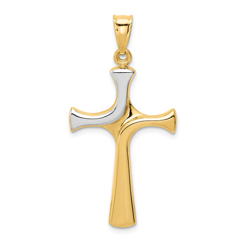 14K Yellow & White Gold Polished Fancy Crucifix Cross Religious Charm Pendant