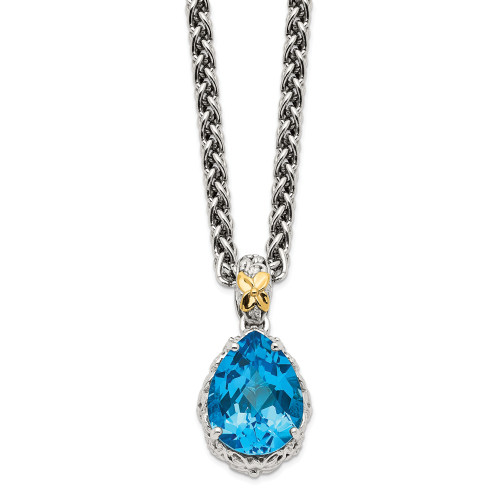 Blue Topaz 18" Necklace .925 Sterling Silver w/ 14K Gold Accent Shey Couture