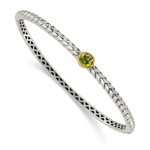 Peridot Hinged Bangle .925 Sterling Silver 14K Gold Accent Antiqued Shey Couture
