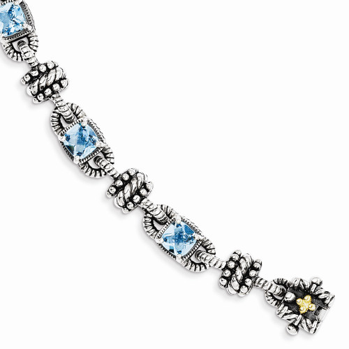 Swiss Blue Topaz Bracelet 7.25" Tennis Sterling Silver Gold Accent Shey Couture