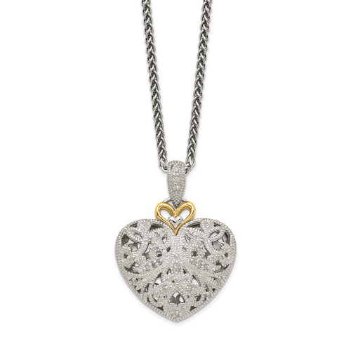 Diamond Vintage Heart 18" Necklace Sterling Silver 14K Accent .1 Ct Shey Couture