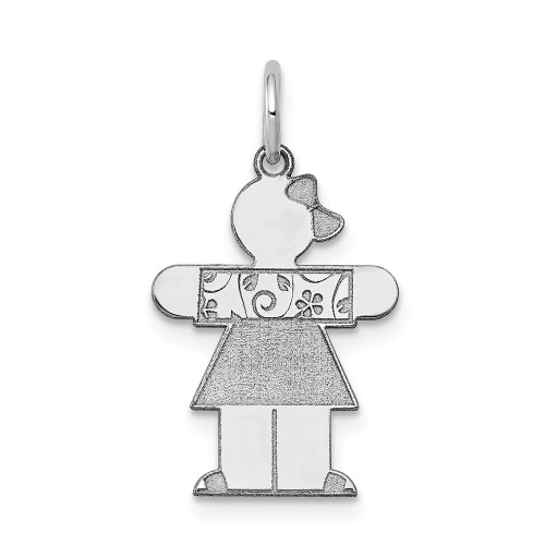 14K White Gold Polished Laser Etched Girl Stretch Hands for Hug Kid Charm
