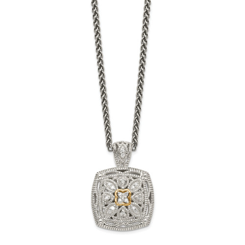 Diamond Pendant 18" Necklace Sterling Silver 14K Gold Accent 0.1 Ct Shey Couture