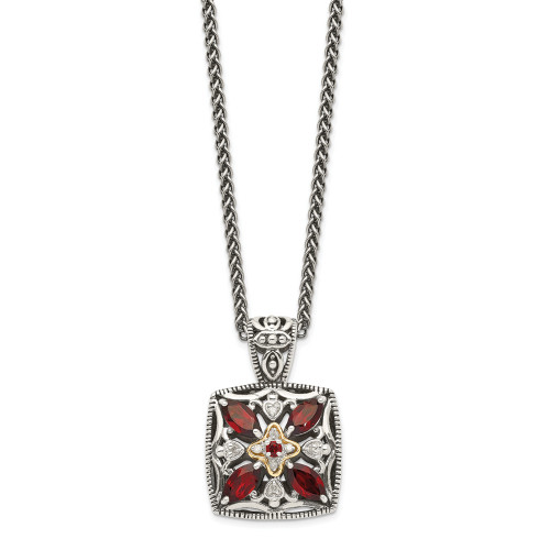 Garnet Diamond 18" Necklace Sterling Silver 14K Gold Accent 0.05 Ct Shey Couture