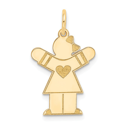 14K Yellow Gold Solid Laser Etched Girl w/ Hand Raise Hands For Love Kid Charm