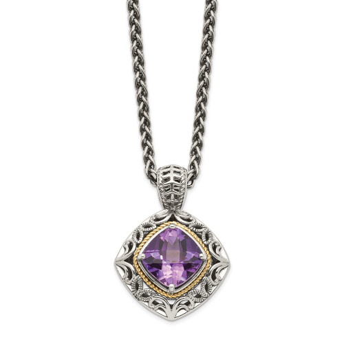 Amethyst Pendant 18" Necklace .925 Sterling Silver and 14K Accent Shey Couture