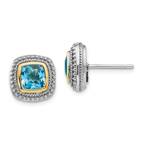 Blue Topaz Earrings .925 Sterling Silver 14K Gold Accent Push Back Shey Couture
