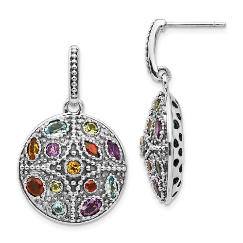 Sterling Silver 14k Accent Multi Gemstone Antiqued Dangler Earrings Shey Couture