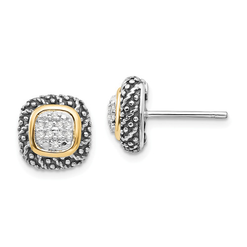 Sterling Silver w/ 14k Gold Accent Diamond Domed Stud Earrings Shey Couture